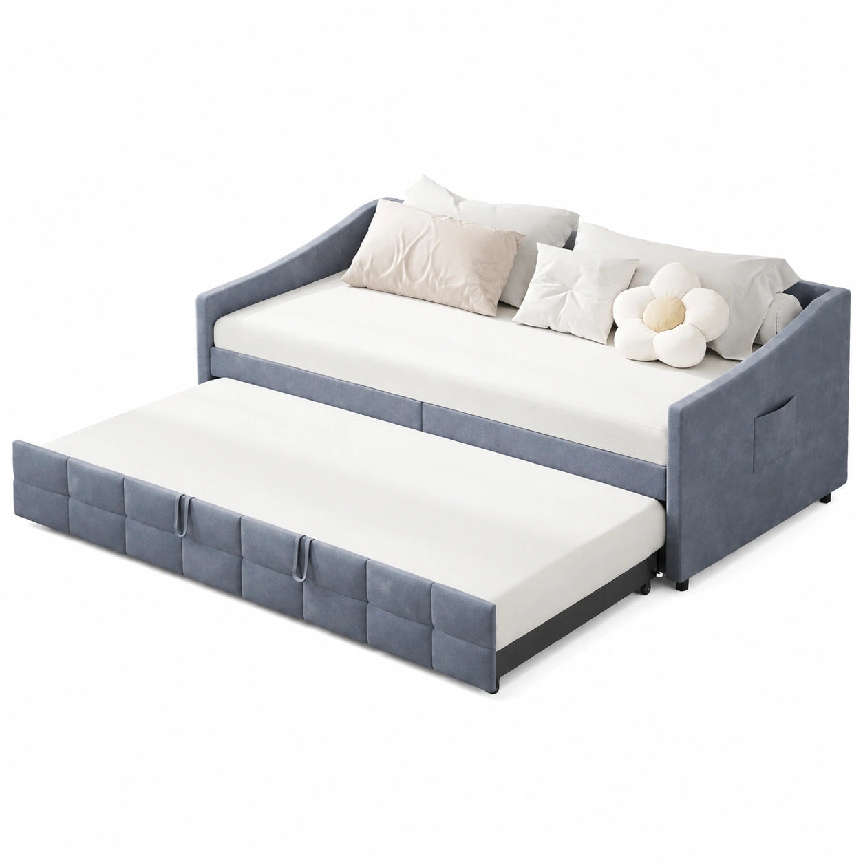 Multifunktionales Polsterbett mit Ausziehbett und Lattenrost, 90/180x200 cm, Platzsparendes Schlafsofa in Grau für Wohnzimmer und Gästezimmer