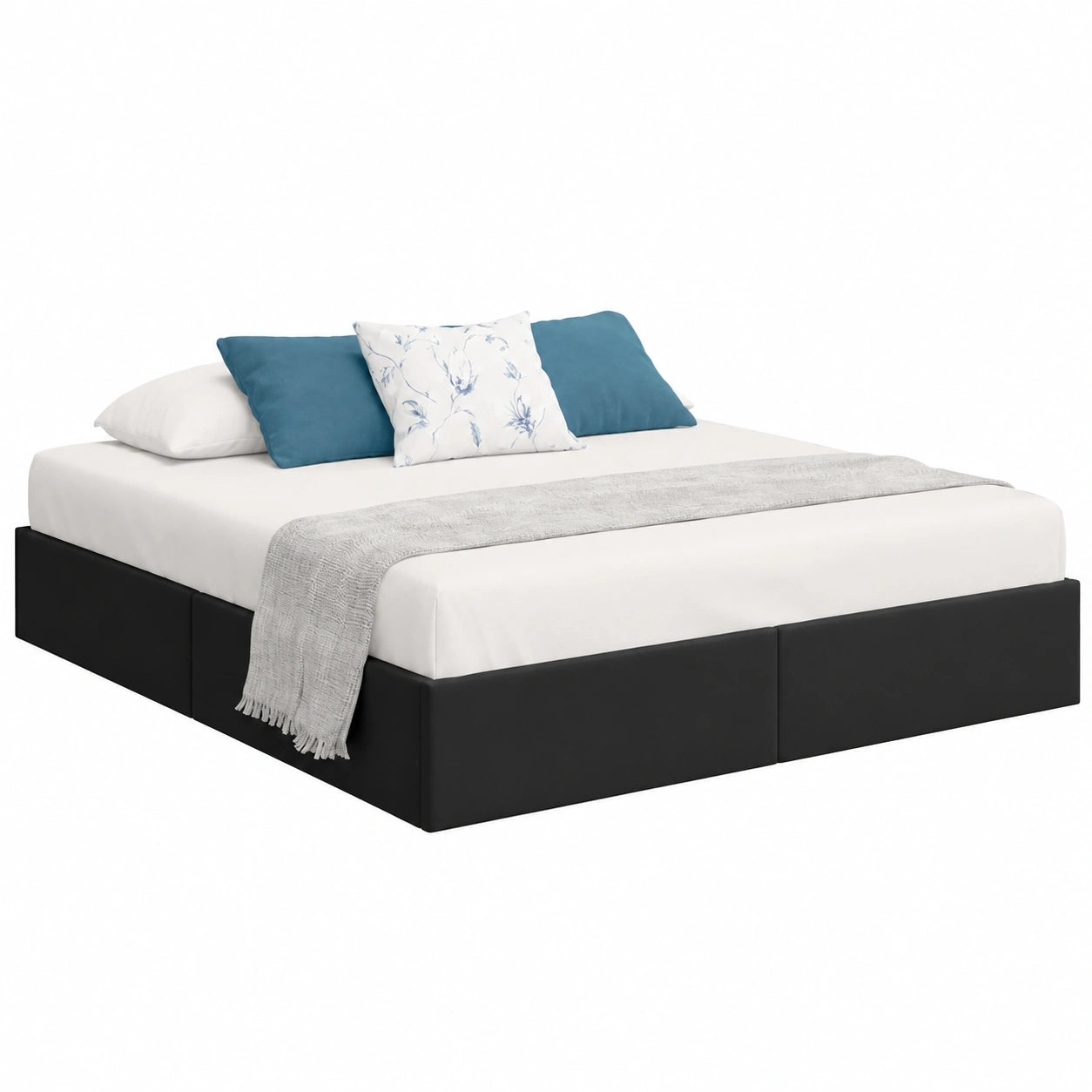 Modernes Doppelbett mit Stauraum, Samt Schwarz, 140x200 cm, mit Kopfteil und Metallrahmen