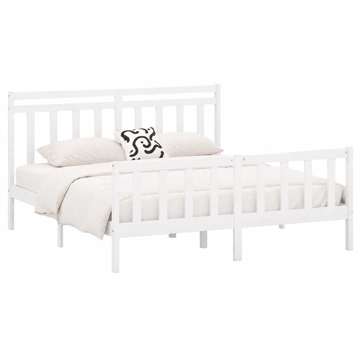 Weißes Kiefernholzbett 200x200 cm, Zeitloses Design für komfortablen Schlaf und elegante Einrichtung