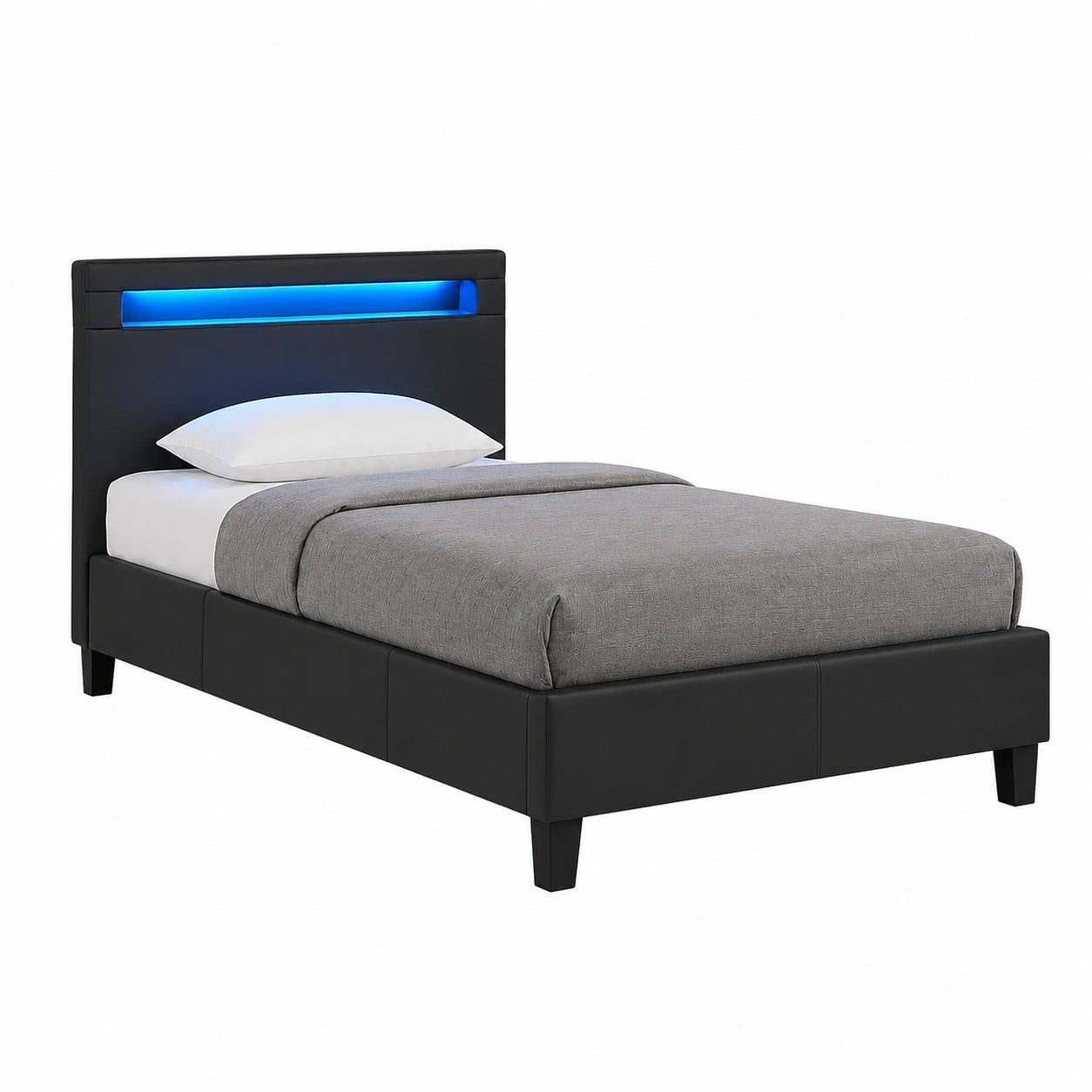 CARO-Möbel Einzelbett Mandalay mit LED, Kunstleder schwarz, 90x200 cm inklusive Lattenrost