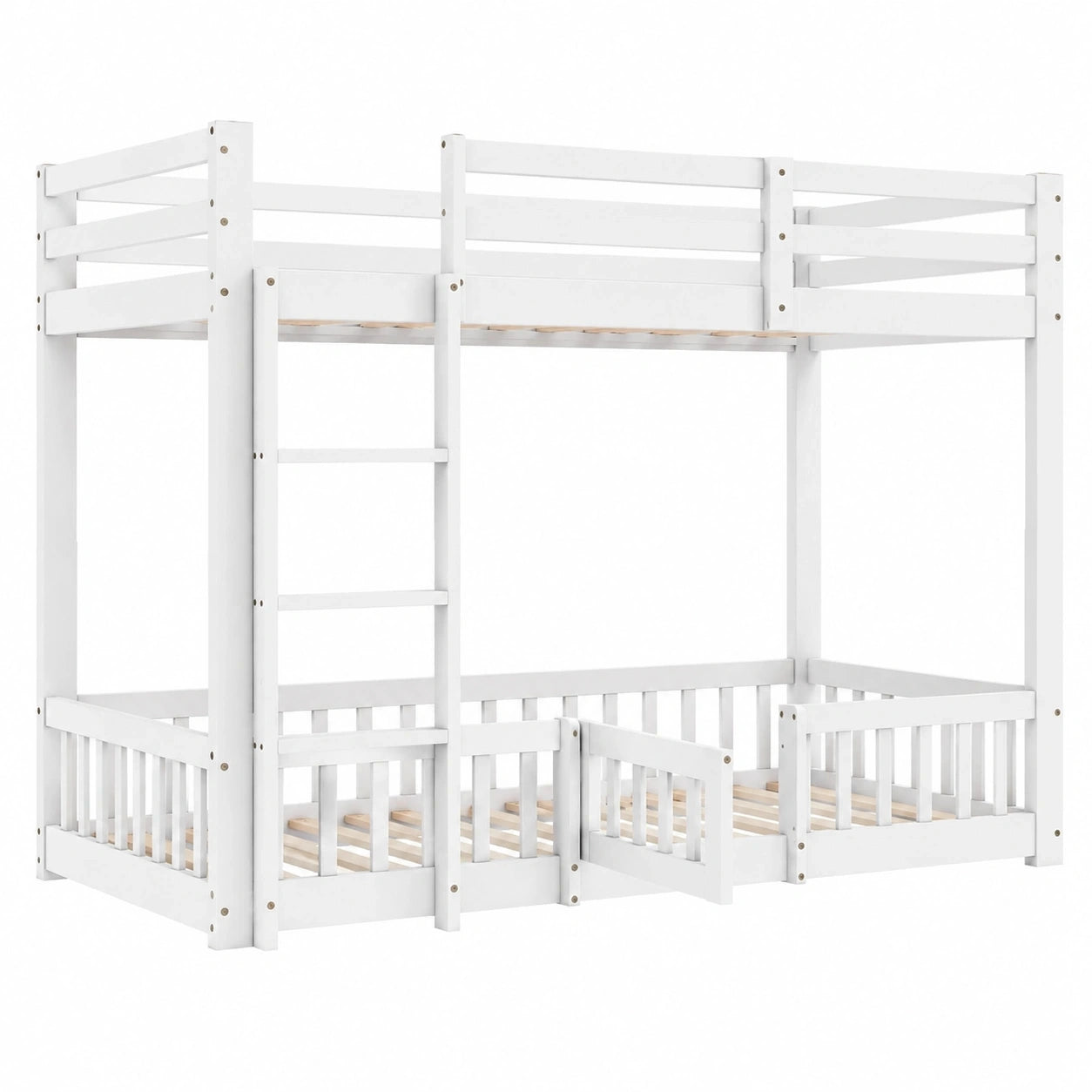 Sapgaks Hochbett aus Holz für Kinder, 90x200 cm, Etagenbett mit Sicherheitsschutz und Lattenrost, Weiß