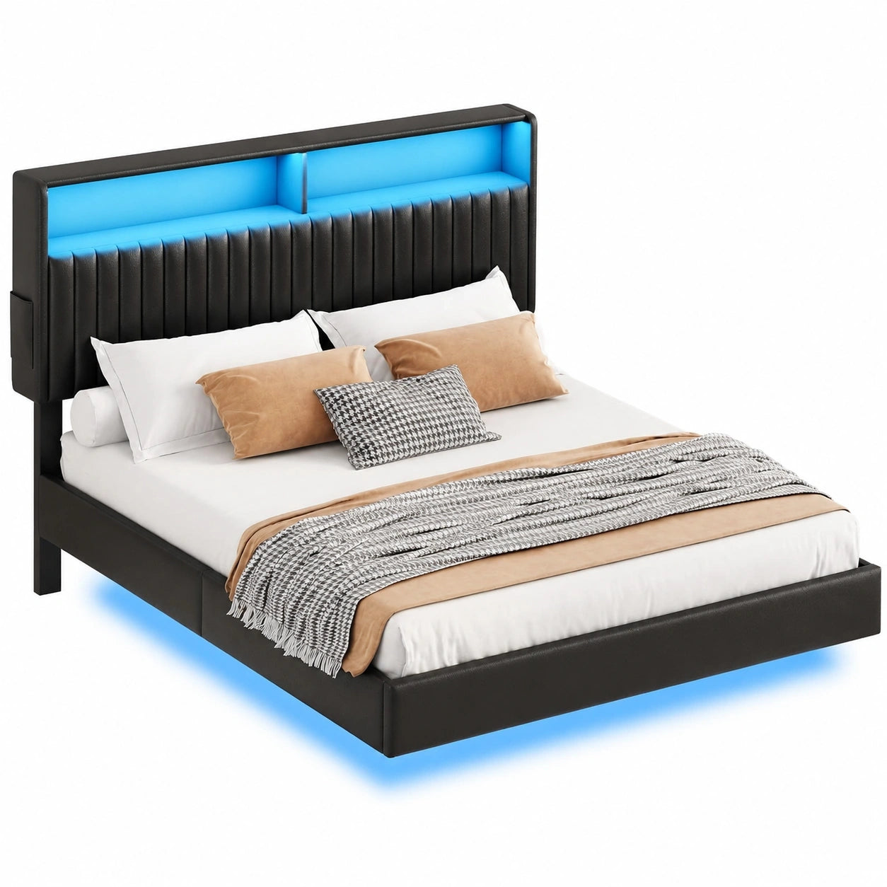 Schwebendes Metallbett 140x200 cm mit LED-Beleuchtung, Stabiles Design, Einfache Montage, Schwarz – Ohne Matratze