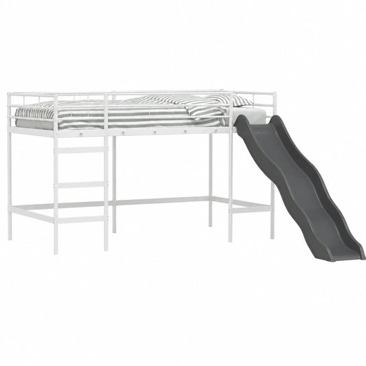 Multifunktionales Kinder-Hochbett mit Rutsche in Weiß und Anthrazit 100x200cm