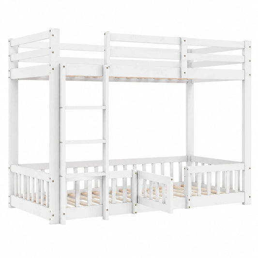 Sapgaks Hochbett aus Holz für Kinder, 90x200 cm, Etagenbett mit Sicherheitsschutz und Lattenrost, Weiß