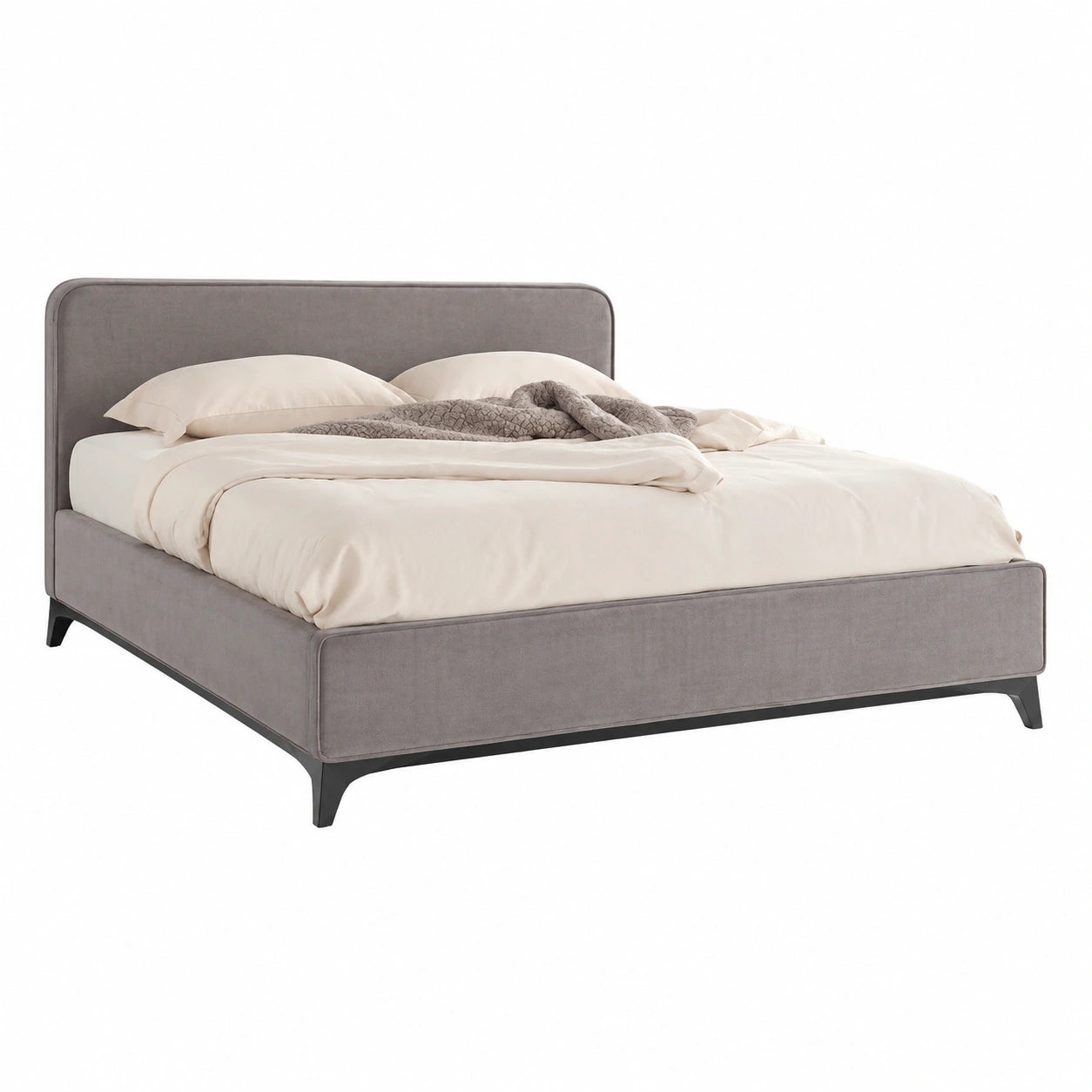 IDIMEX Samt-Polsterbett LAVORO 140x200, Grau - Einzelbett mit Lattenrost, Gepolstertem Kopfteil, Modernem Design, Stabiler Holzrahmen & Metallfüße