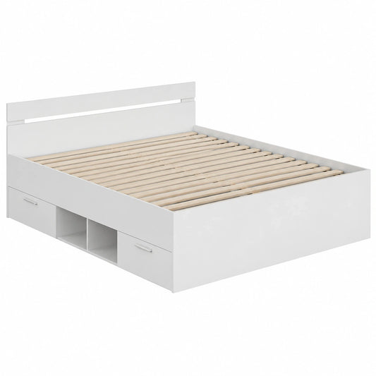 Möbelando Funktionsbett Lorenzo I - 140x200 cm, Weiß, mit Schubladen und Fach