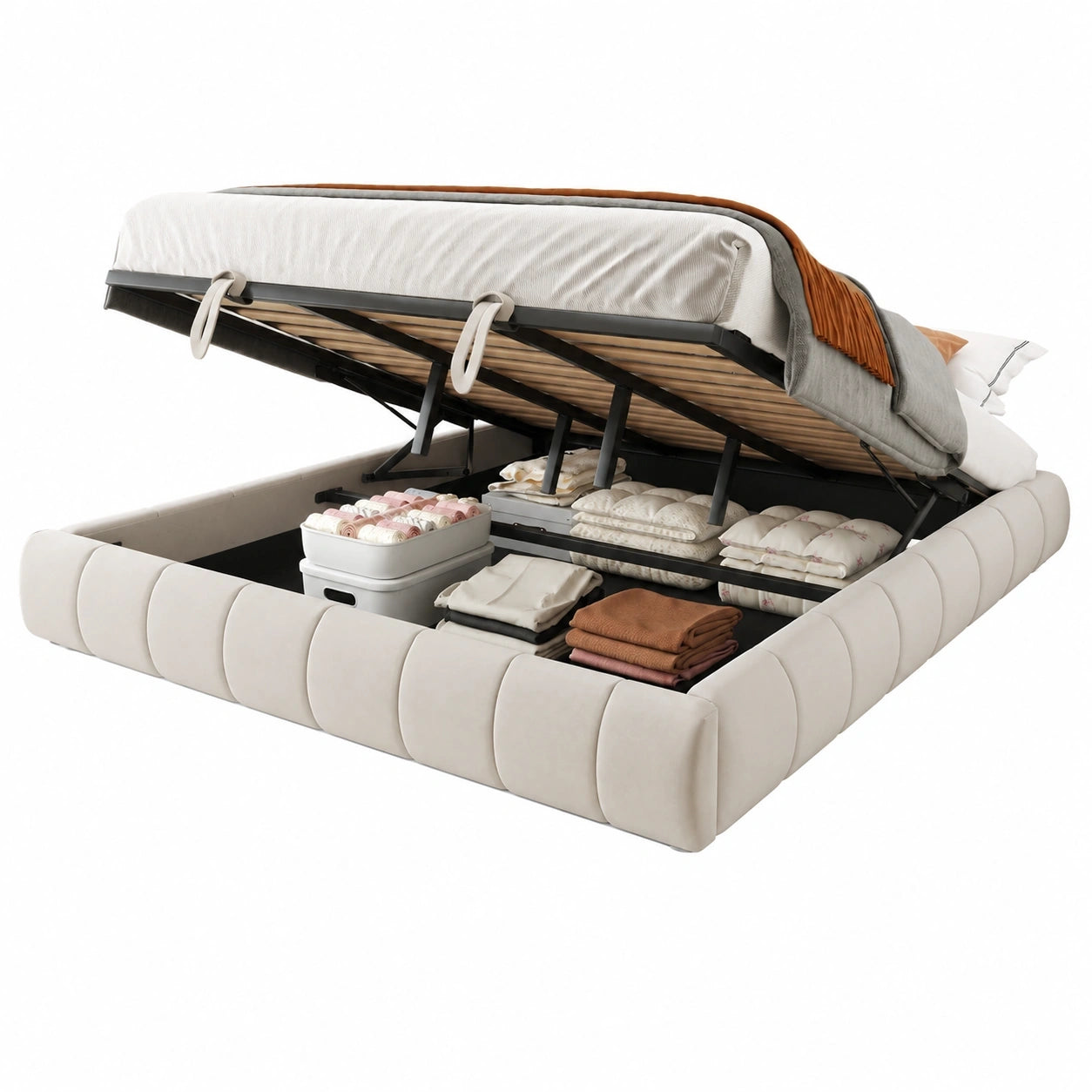 Modernes Polsterbett 180x200 cm Beige mit LED und Stauraum