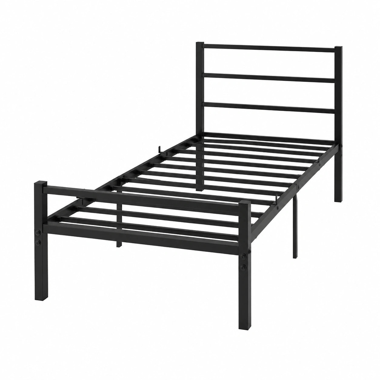 Metalleinzelbettrahmen mit Stauraum und Kopfteil, Geräuschlos, 91 cm gepolstert, Lattenrost integriert