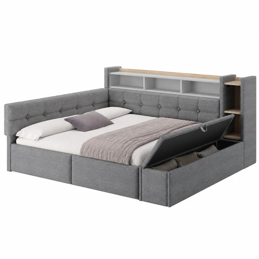 Multifunktionales Schlafsofa 140x190 cm mit Schubladen, USB-C, Stauraum & LED in Weiß