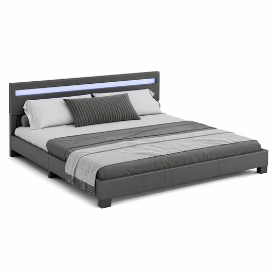 Modernes Doppelbett 180x200 cm mit LED, Kunstleder & Lattenrost - Schwarz