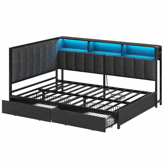 KIMENICH Polsterbett 140x200 mit LED, Ladestation und Stauraum