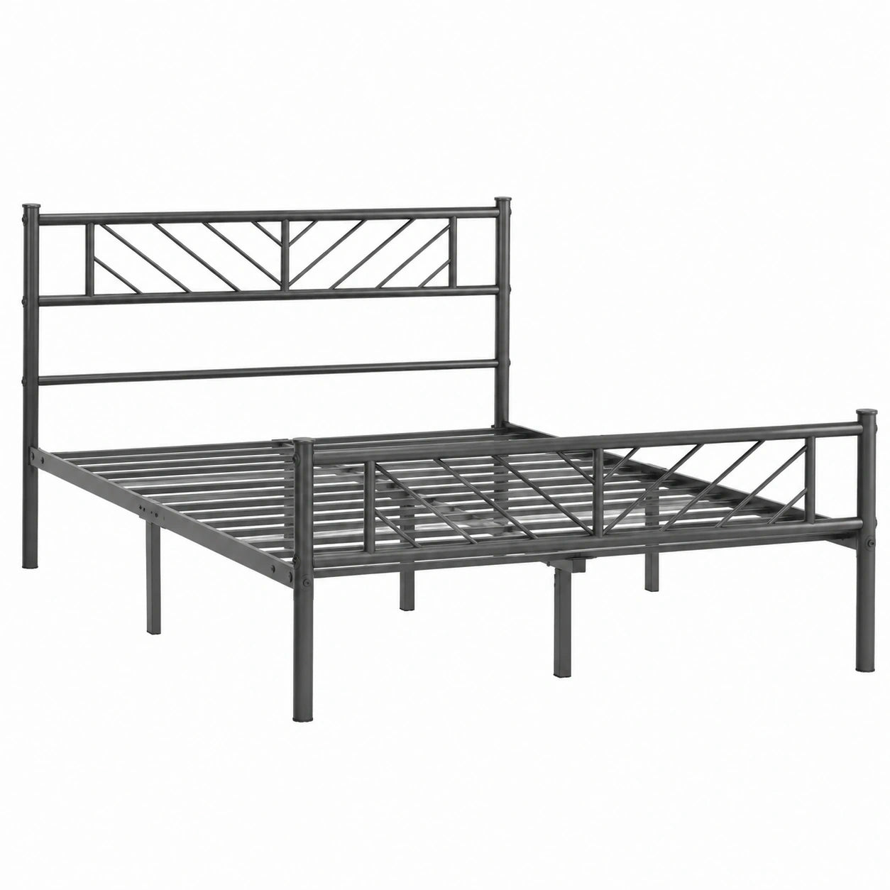 Yaheetech Metallbett 140x200cm, moderner Bettrahmen mit Kopfteil, Gästebett mit Lattenrost, 32cm Bodenfreiheit, schwarz