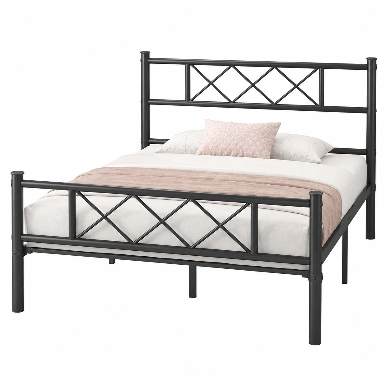 Modernes Metallbett 90x190 cm mit Lattenrost, Schwarzer Bettrahmen mit Kopfteil für Schlafzimmer und Gästezimmer