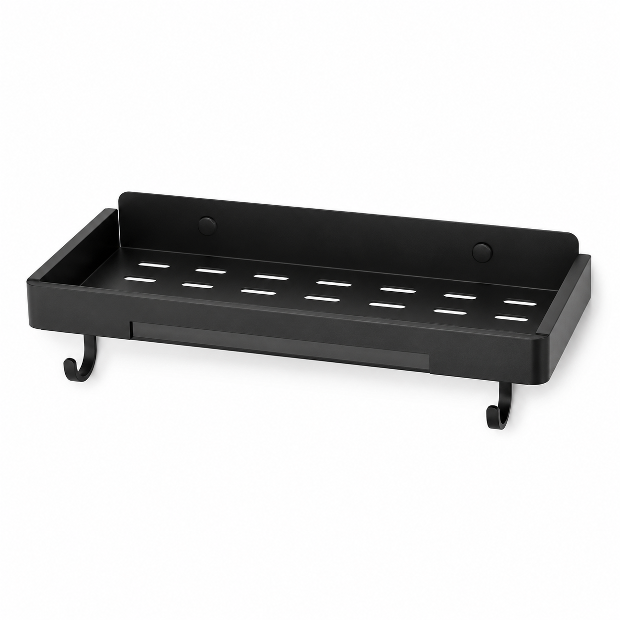 Wand-Duschablage Schwarz Aluminium mit Haken 30 cm