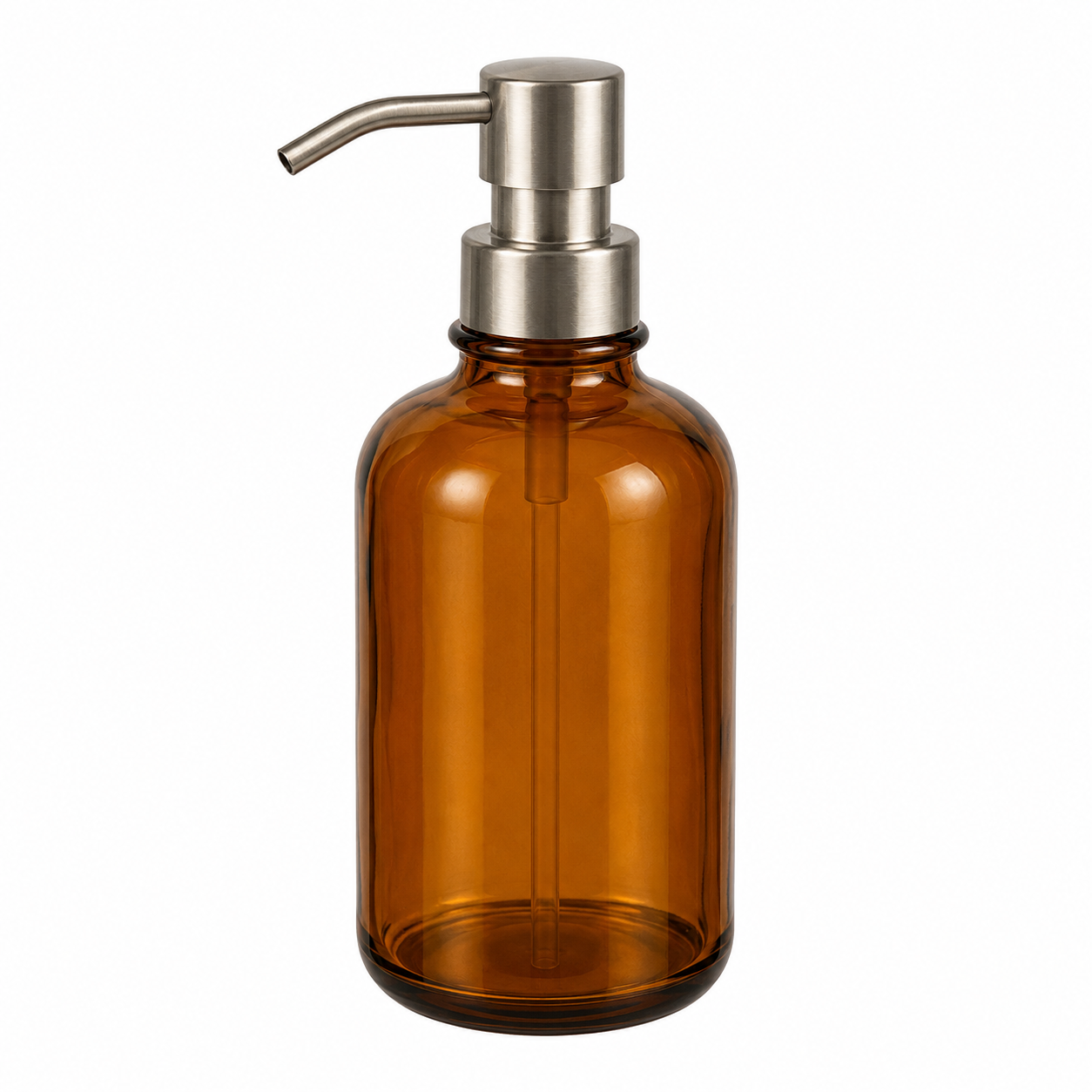 Glas-Seifenspender Bernstein mit Edelstahlpumpe 300 ml