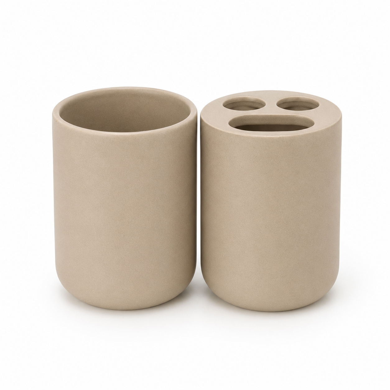 Zahnputzbecher und Halter Sandbeige Polyresin 2-teilig
